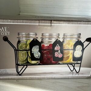 Caddy for Silverware/Fruit - comes with 3 glass jars chalk tags & metal caddy